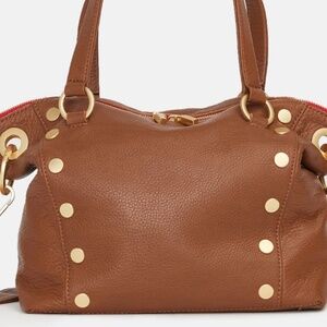 HAMMITT DANIEL MED MAHOGANY PEBBLE/BRUSHED GOLD RED ZIP NEW